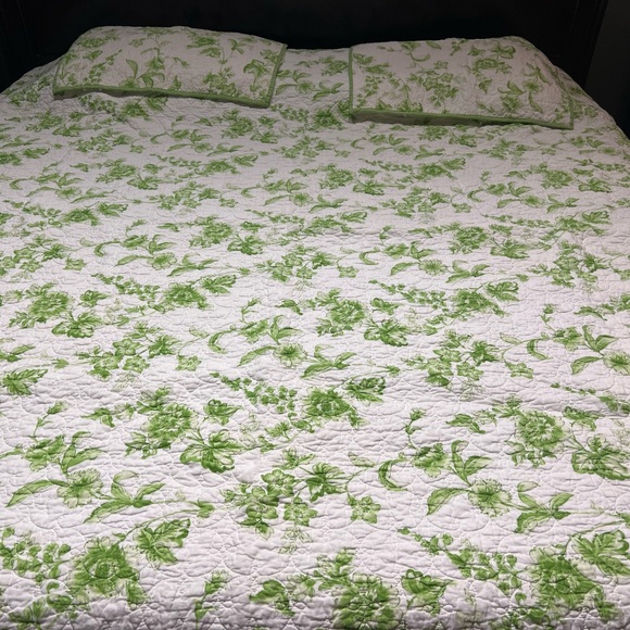 Martha Stewart White and Green Floral Quilt - Picture 1 of 6